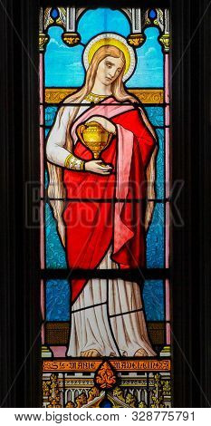 St Valery Sur Somme, France - October 5, 2019: Stained Glass In The Church Of St Martin In St Valery