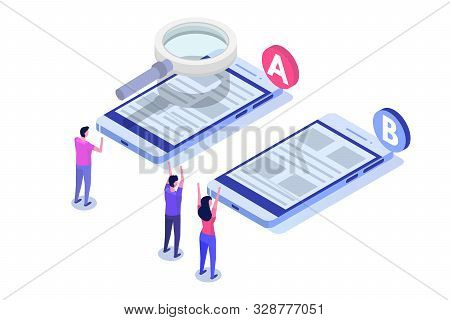 A-b Comparison. Split Testing Isometric Concept. Vector Illustration.