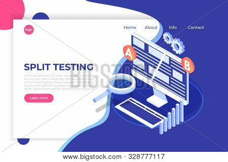 A-b Comparison. Split Testing Isometric Concept. Vector Illustration.