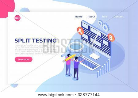 A-b Comparison. Split Testing Isometric Concept. Vector Illustration.