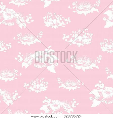 Vector Soft Romantic Pink Roses Seamless Pattern Background.