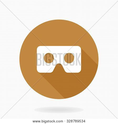 White Vector Icon With Vr Logo In Circle. Flat Design With Long Shadow. Virtual Reality White Logo