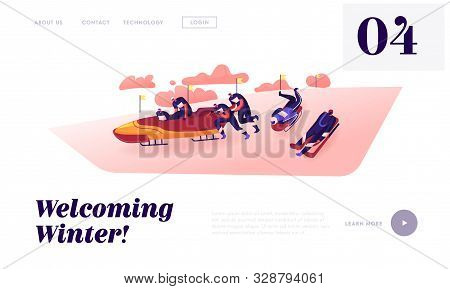 Bobsleigh And Skeleton Winter Sport Competition Website Landing Page. Sportsmen Going Downhills By S