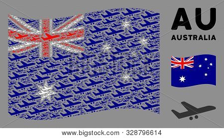 Waving Australia State Flag. Vector Aiplane Design Elements Are Formed Into Conceptual Australia Fla