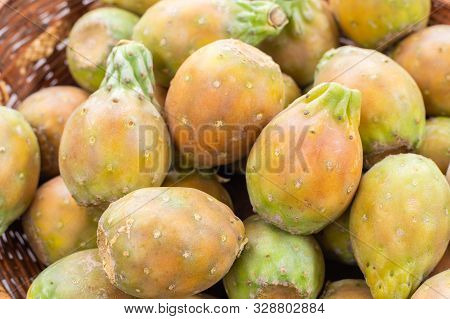 Basket Filled With Delicious Prickly Pear Fruits Or Prickly Pear Fruit, Top View