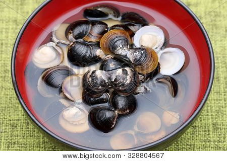 Japanese Food, Osuimono Soup Of Shijimi In A Bowl