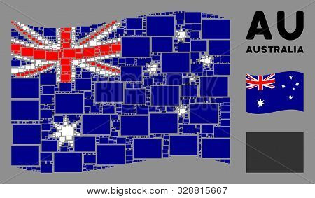 Waving Australia Official Flag. Vector Filled Rectange Icons Are Combined Into Mosaic Australia Flag