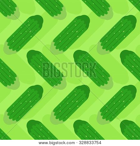 Cucumber Pattern Seamless. Vegetable Background. Cucumbers Ornament. Vector Texture