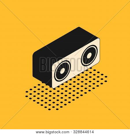 Isometric Stereo Speaker Icon Isolated On Yellow Background. Sound System Speakers. Music Icon. Musi