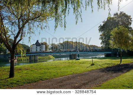 A View Of Adour River And Peyrehorade City, France