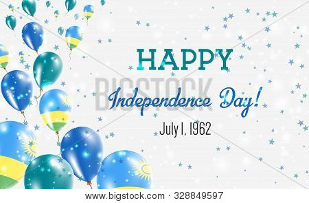 Rwanda Independence Day Greeting Card. Flying Balloons In Rwanda National Colors. Happy Independence