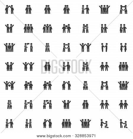 People Relationship Vector Icons Set, Friendship Modern Solid Symbol Collection, Filled Style Pictog