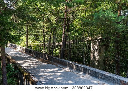 Sarajevo, Bosnia And Hercegovina - August 28, 2019: Abandoned Olympic Bobsleigh And Luge Track, Buil