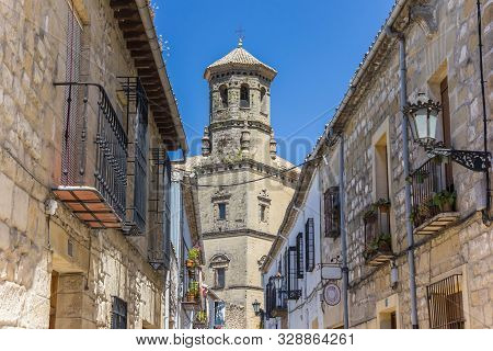 Baeza, Spain - May 12, 2019: Old Houses And Cathedral Tower In Baeza, Spain