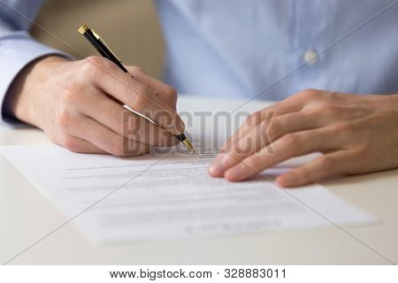 Successful Male Entrepreneur Signing Contract Agreement, Bank Loan Form.