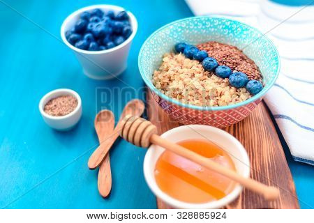 Buckwheat Porridge With Fruits, The Concept Of A Healthy Breakfast, Diet, Veganism, Vitamins