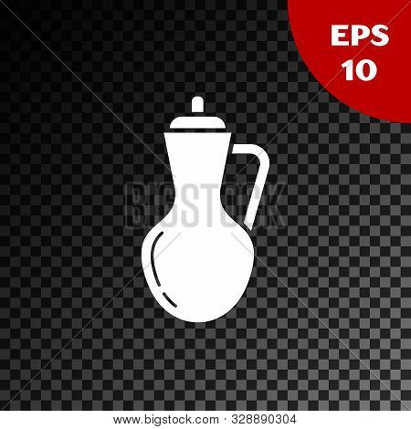 White Bottle Of Olive Oil Icon Isolated On Transparent Dark Background. Jug With Olive Oil Icon. Vec