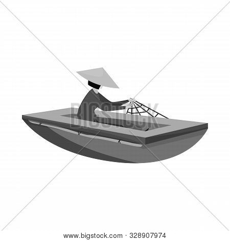 Isolated Object Of Boat And Vietnamese Sign. Set Of Boat And Water Vector Icon For Stock.