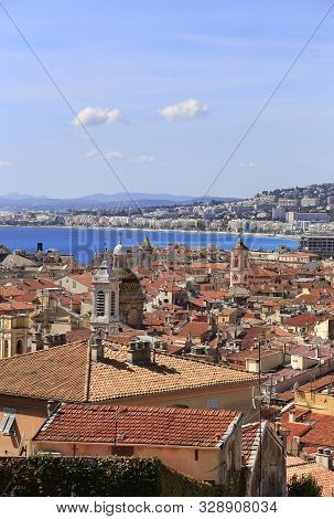 View Of Nice Town And Sea, French Reviera, France