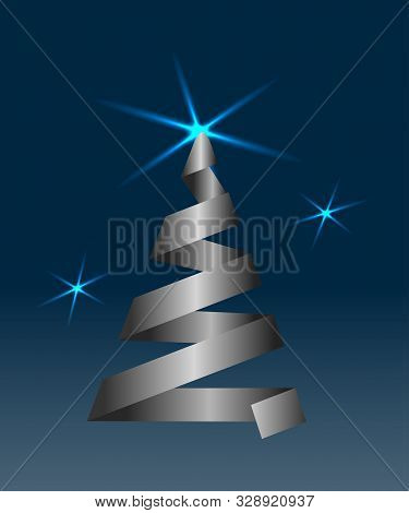 Christmas Tree. Original Silver Christmas Tree On Background Of The Starry Sky