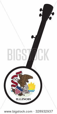 A Typical Five String Banjo In Silhouette On A White Background Woth The Icon From The State Flagl O