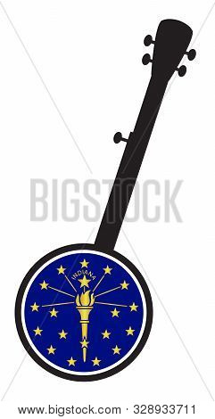A Typical Five String Banjo In Silhouette On A White Background Woth The Icon From The State Flagl O