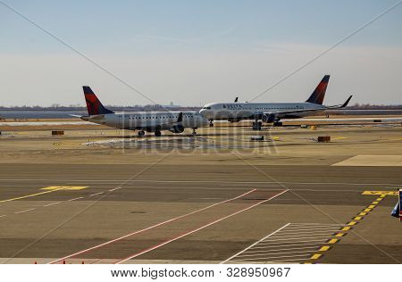 Feb 14, 2019 Jfk New York, Usa: Delta Airlines Jet Planes, Airport Terminal Gates Servicing F. Kenne
