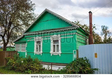 Borovsk, Russia - October 2017: Rural Wooden House In Borovsk, Stepan Razin Street