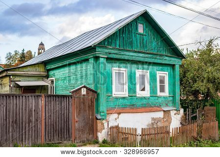 Borovsk, Russia - October 2017: Rural Wooden House In Borovsk, Stepan Razin Street