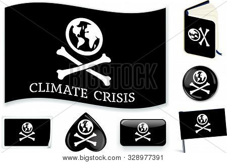 Climate Crisis Flag. Metaphor As A Pirate Symbol. Easy Changes.