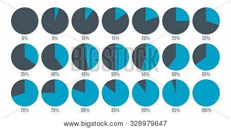 Set Of Colorful Circle Percentage Diagrams For Infographics, 0 5 10 15 20 25 30 35 40 45 50 55 60 65