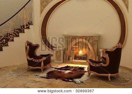 Sessel Kamin in modernem Interieur