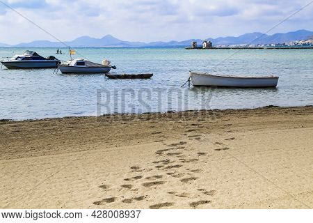 Beautiful La Concha Beach In Los Alcazares Village, (murcia Community, Spain) On A Sunny Day Of Summ