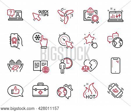 Vector Set Of Business Icons Related To Fair Trade, Award App And Wind Energy Icons. World Communica