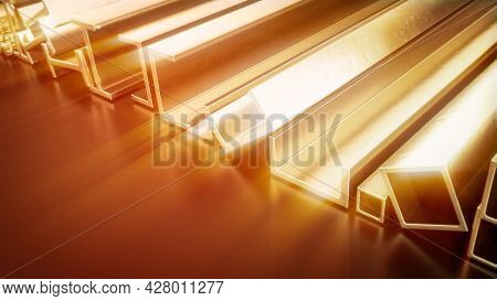 Shining Metal Profile And Rebar , Cgi Industrial 3d Rendering