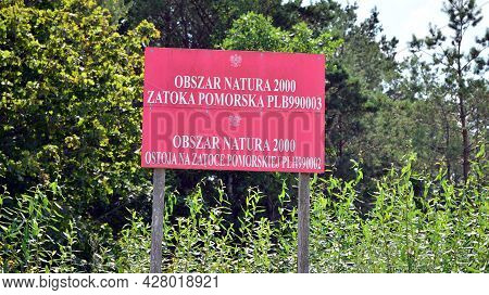 Miedzyzdroje, Poland. 22 July 2021. Sign Obszar Natura 2000.. Sign Natura