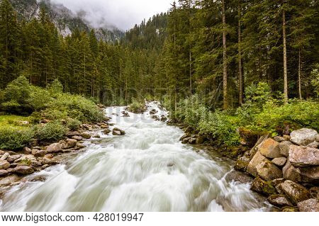 Wild Alps River At The Krimml Waterwalls, Salzburger Land