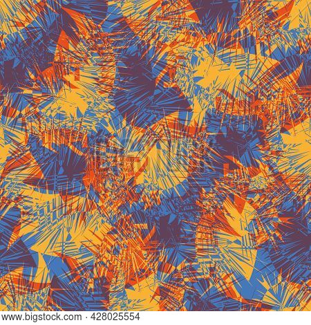 Cordyline Leaf Abstract Seamless Vector Pattern Background. Tropical Spiky Foliage Backdrop In Blue,