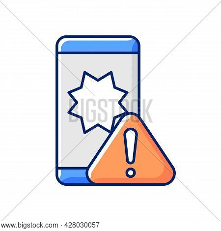 Phone Crashes Rgb Color Icon. Smartphone And Exclamation Mark. Restarting And Freezing Mobile Apps P