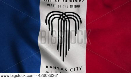Kansas City Flag, City Of Usa Or United States Of America, Waving At Wind. 3d Rendering