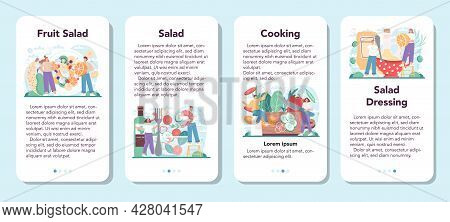 Fresh Salad Mobile Application Banner Set. Peopple Cooking Organic
