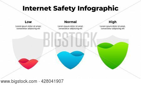 Creative Vector Protection Infographic. Abstract Shield Diagram. 3 Steps, Options, Parts. Internet S