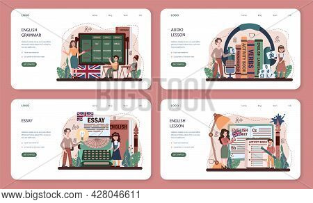 English Class Web Banner Or Landing Page Set. Study Foreign Languages In School