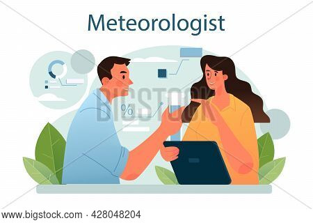Meteorologist Concept. Weather Forecaster Studying And Researching