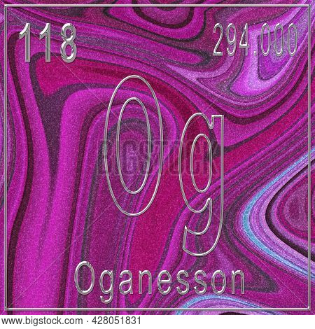 Oganesson Chemical Element, Sign With Atomic Number And Atomic Weight, Periodic Table Element, Pink 
