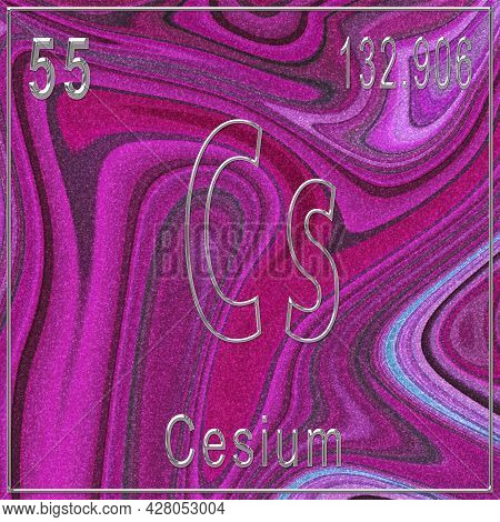 Cesium Chemical Element, Sign With Atomic Number And Atomic Weight, Periodic Table Element, Pink Bac