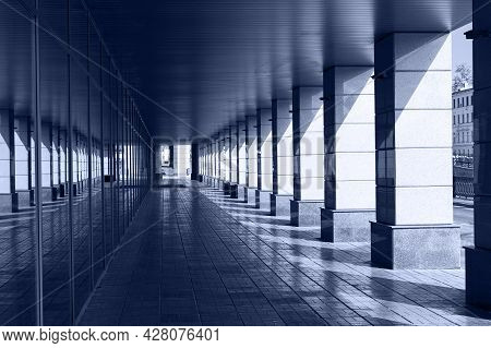 Long Passage With Columns. Office Building At Ovchinnikovskaya Embankment, Zamoskvorechye, Moscow, R