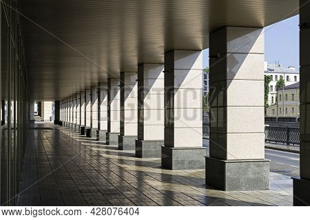 Long Passage With Columns. Office Building At Ovchinnikovskaya Embankment, Zamoskvorechye, Moscow, R