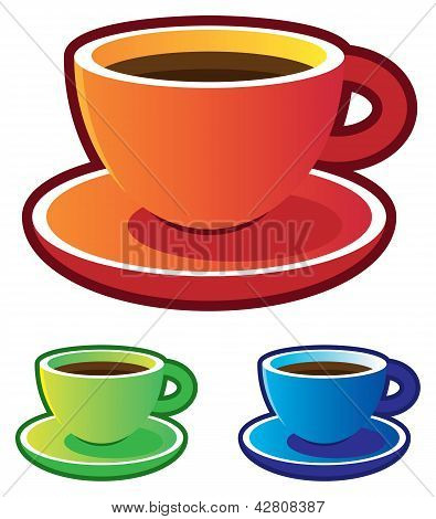 Ícones coloridos: Xícaras de café