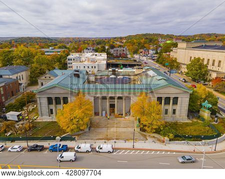 Old Worcester District Court aerial view at 2 Main Street with fall foliage in city of Worcester, Massachusetts MA, USA.